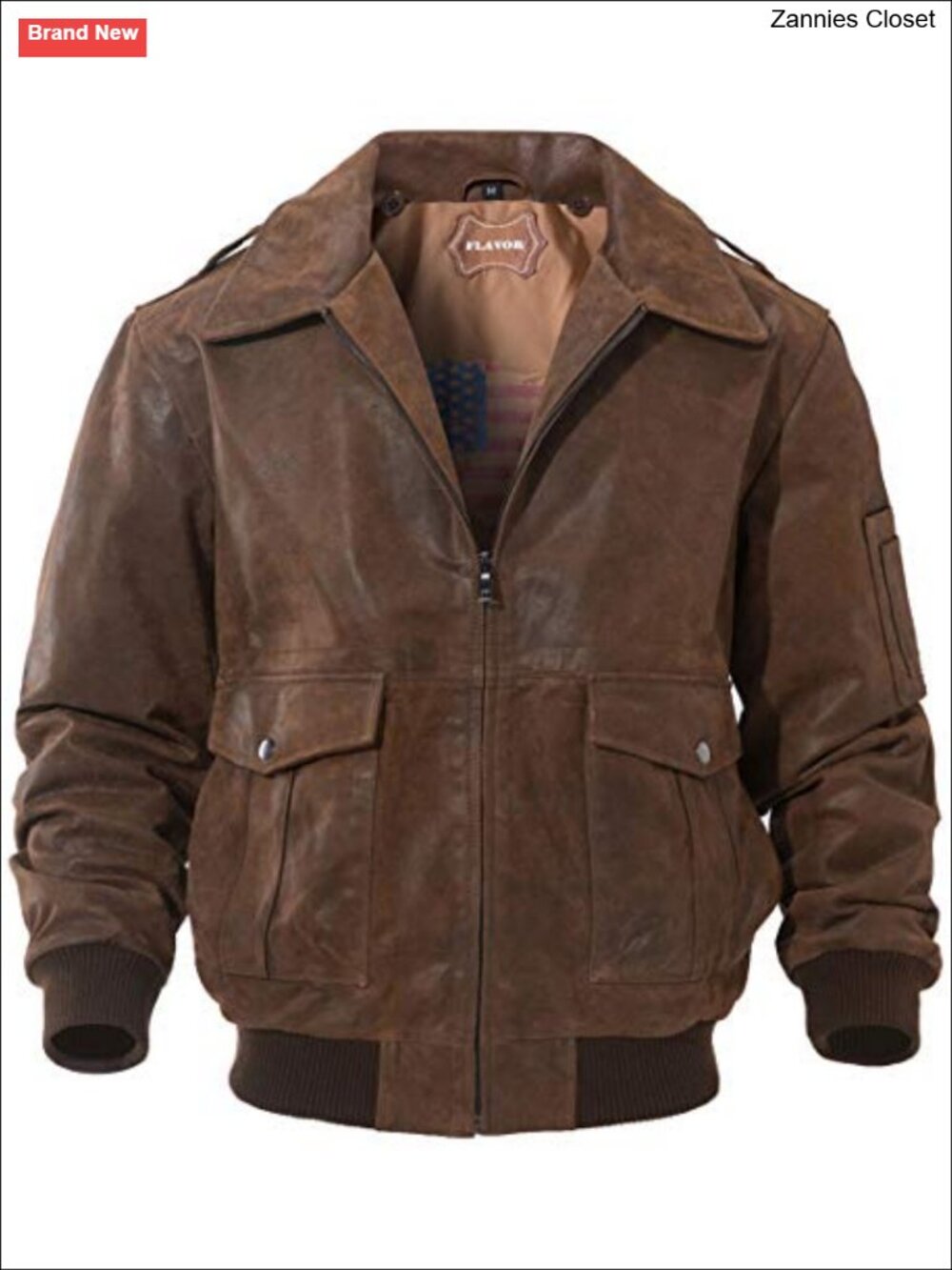 100% Genuine Leather Aviator Bomber Jacket Zip Closure Removable Collar